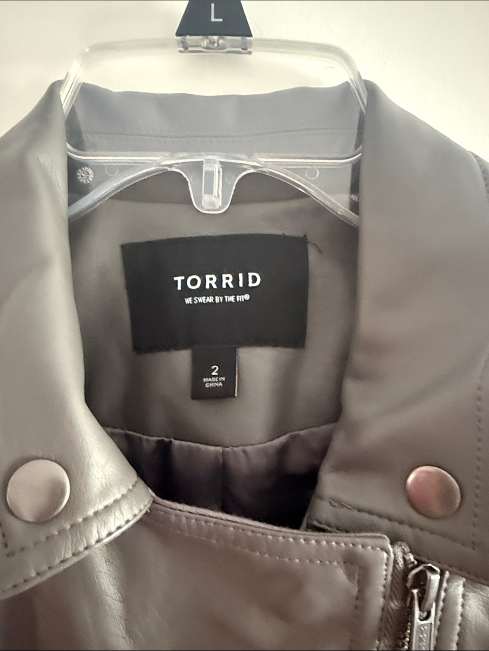 torrid Charcoal Gray Faux Leather Moto Jacket with Knit Sleeves 2X - Picture 2 of 9